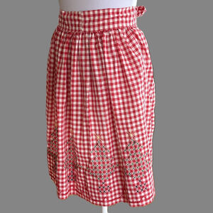 Vintage Red White Gingham Christmas Apron